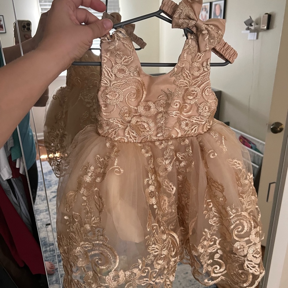 Baby Girls Pageant Lace Embroidery Dress Toddler Formal Dress with Headwear